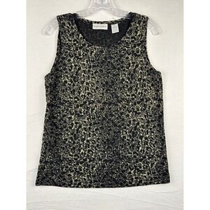 Drapers & Damons Womens Medium Black Gold Metallic Leopard Print Tank Top Shell